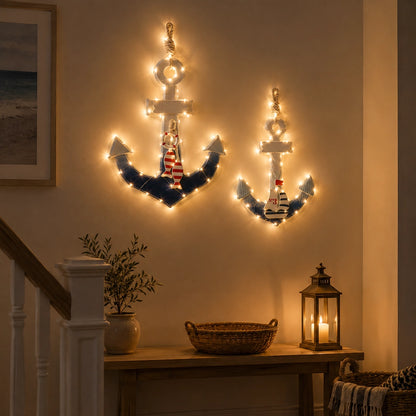 Lighted Coastal Wooden Anchor Wall Decor