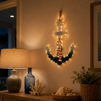 Lighted Coastal Wooden Anchor Wall Decor