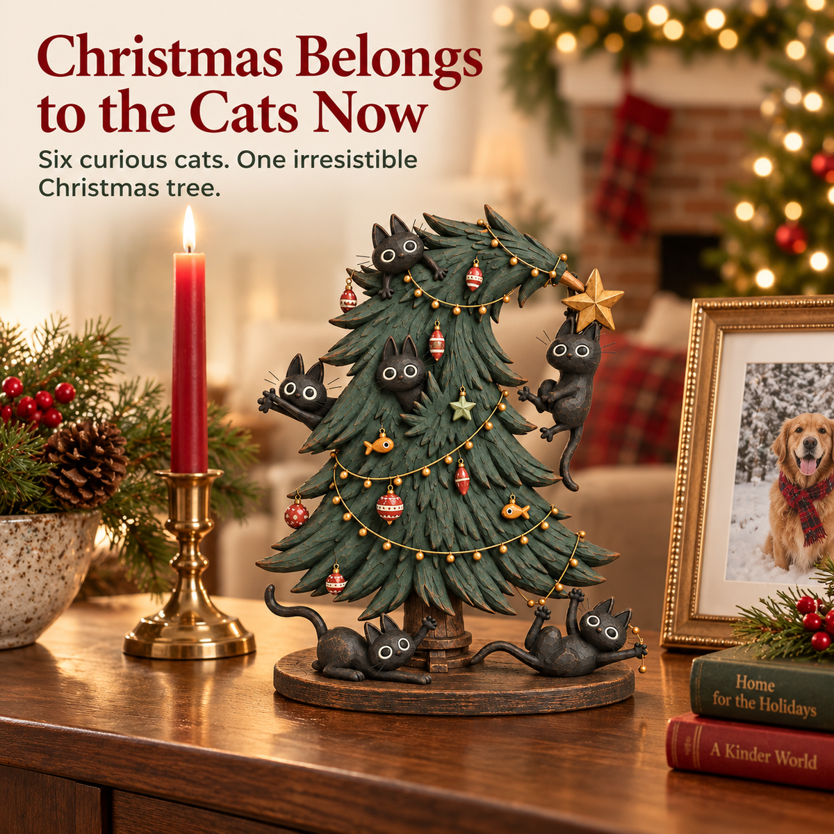🐈‍⬛🎄 Mischievous Black Cat Christmas Tree Figurine