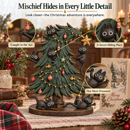 🐈‍⬛🎄 Mischievous Black Cat Christmas Tree Figurine