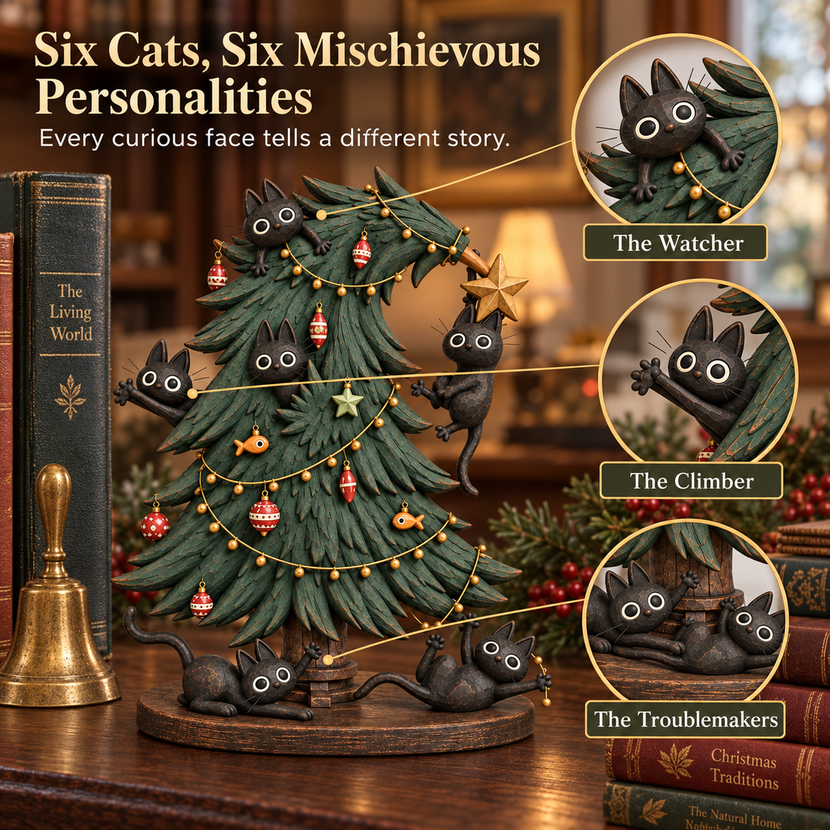 🐈‍⬛🎄 Mischievous Black Cat Christmas Tree Figurine