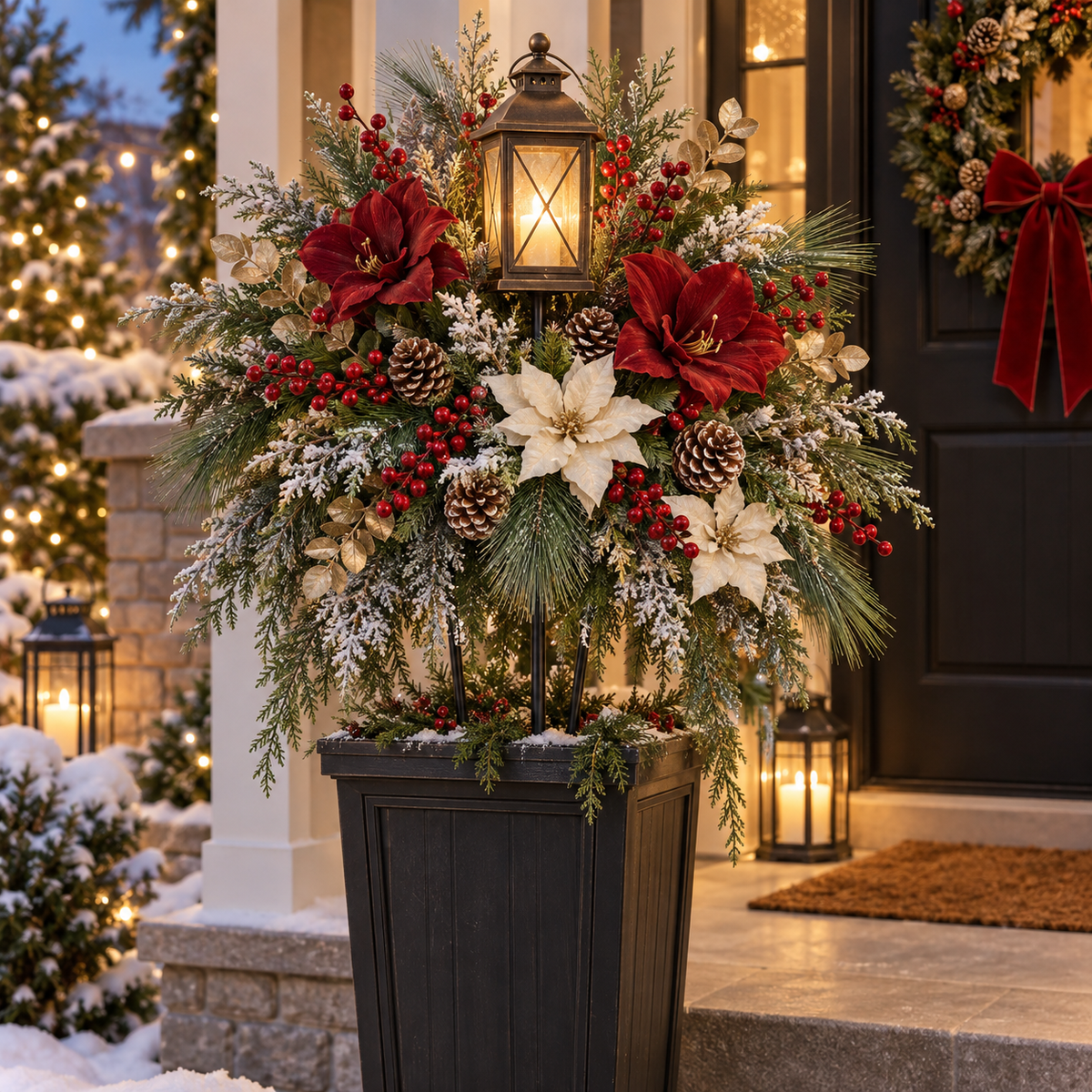 ✨ Snow-Kissed Christmas Lantern Floral Stake