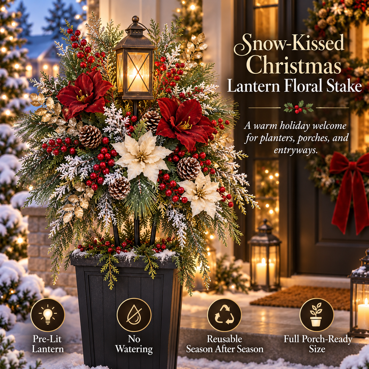 ✨ Snow-Kissed Christmas Lantern Floral Stake