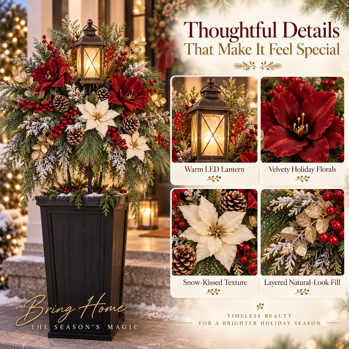 ✨ Snow-Kissed Christmas Lantern Floral Stake