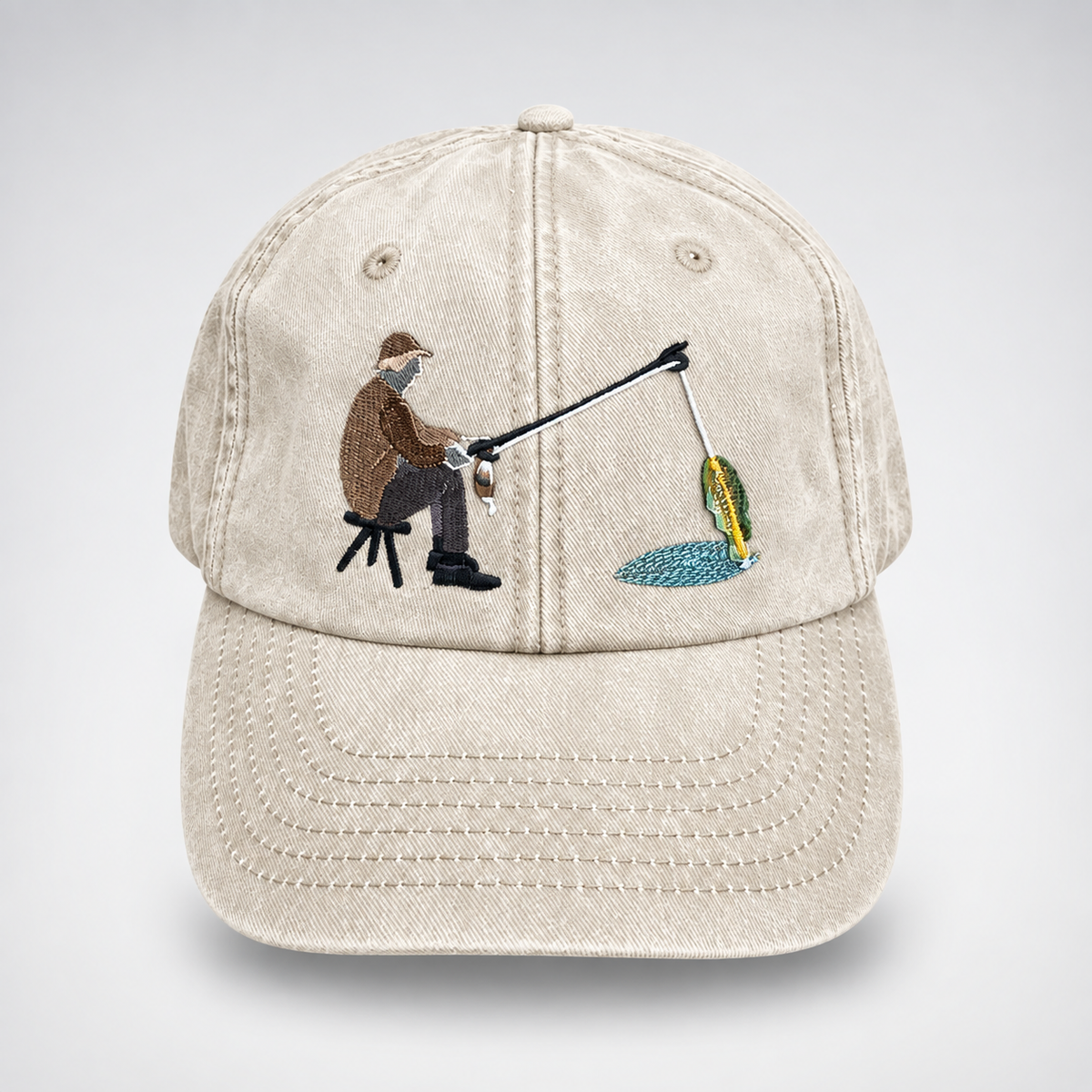 🎣 Catch of the Day Interactive Fishing Cap – Vintage Washed Moving Fish Hat