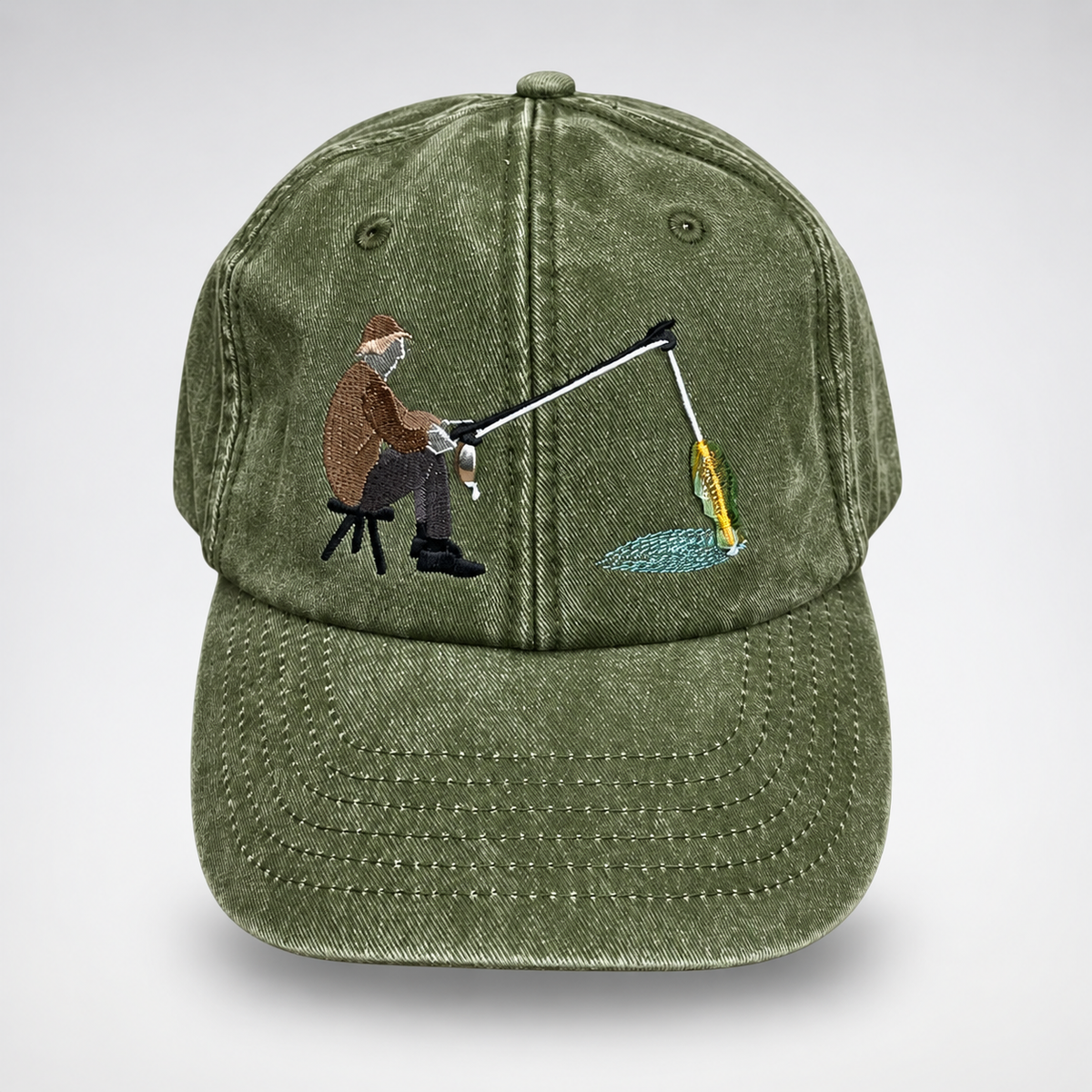 🎣 Catch of the Day Interactive Fishing Cap – Vintage Washed Moving Fish Hat