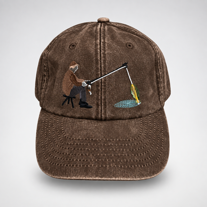 🎣 Catch of the Day Interactive Fishing Cap – Vintage Washed Moving Fish Hat