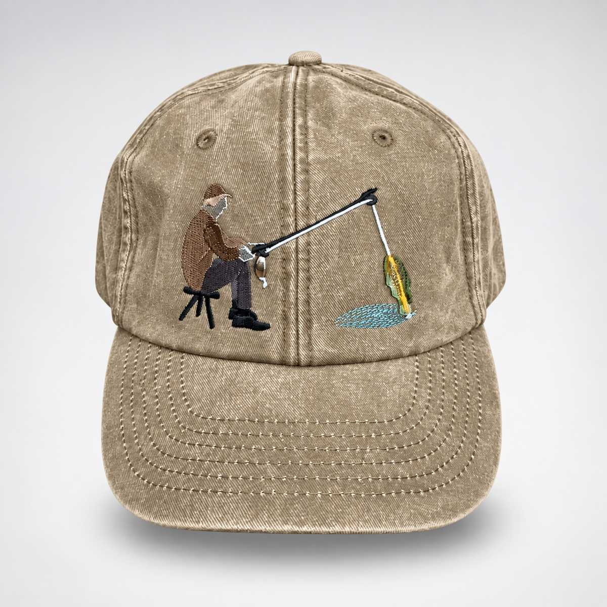 🎣 Catch of the Day Interactive Fishing Cap – Vintage Washed Moving Fish Hat