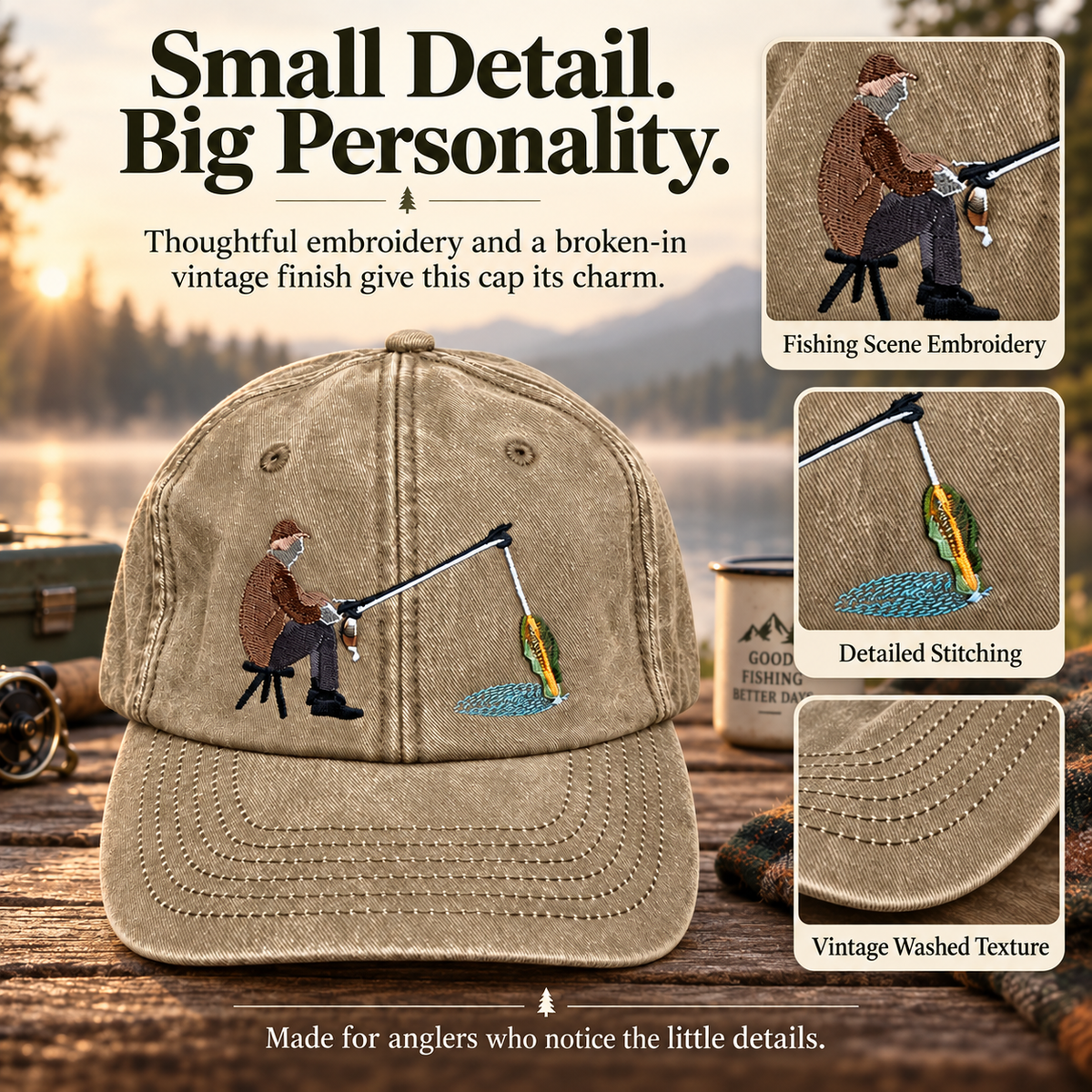🎣 Catch of the Day Interactive Fishing Cap – Vintage Washed Moving Fish Hat