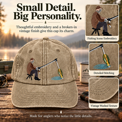 🎣 Catch of the Day Interactive Fishing Cap – Vintage Washed Moving Fish Hat