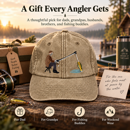 🎣 Catch of the Day Interactive Fishing Cap – Vintage Washed Moving Fish Hat