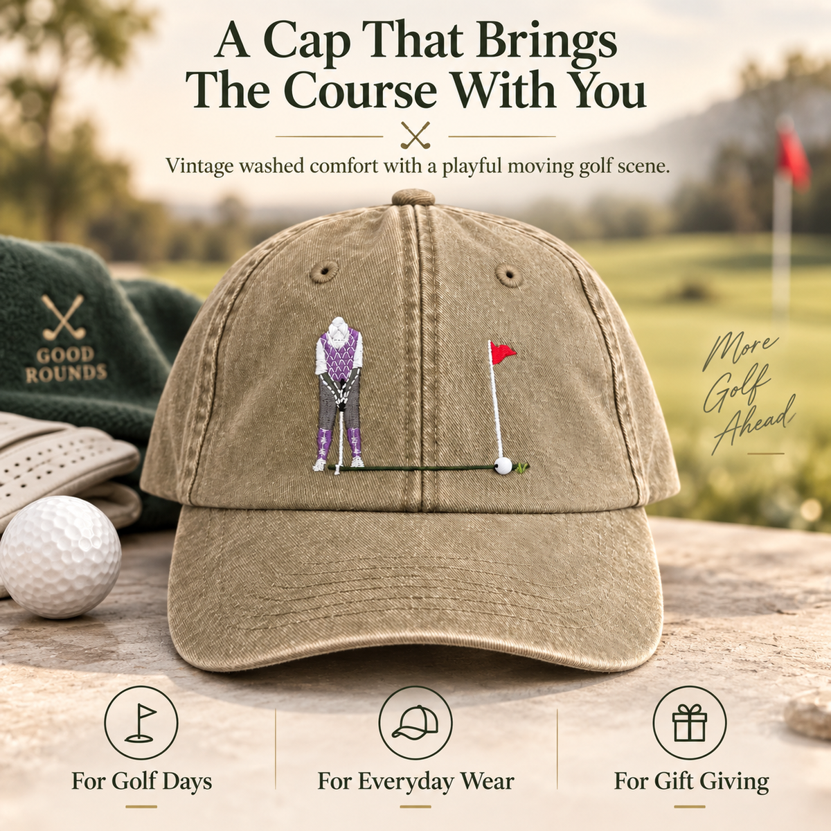 ⛳ Putt It In! Interactive Golf Cap – Vintage Washed Moving Ball Hat
