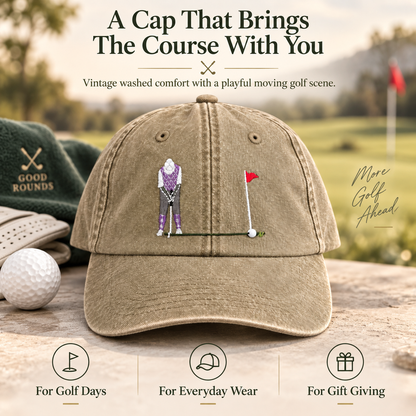 ⛳ Putt It In! Interactive Golf Cap – Vintage Washed Moving Ball Hat