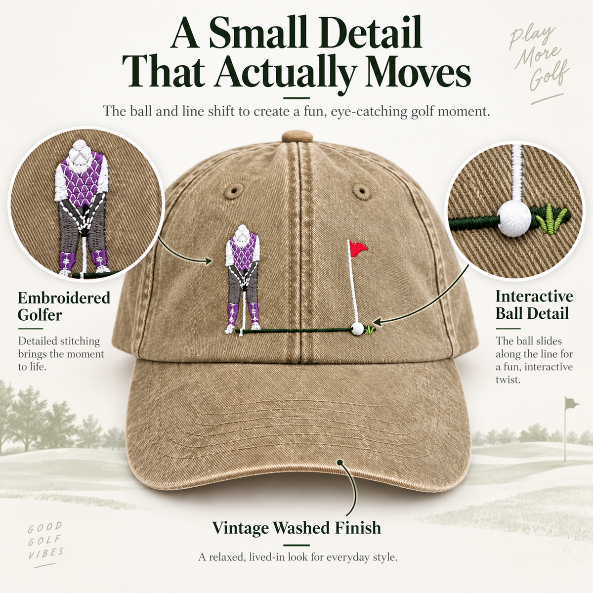 ⛳ Putt It In! Interactive Golf Cap – Vintage Washed Moving Ball Hat