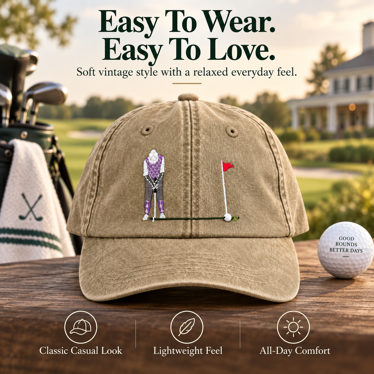 ⛳ Putt It In! Interactive Golf Cap – Vintage Washed Moving Ball Hat