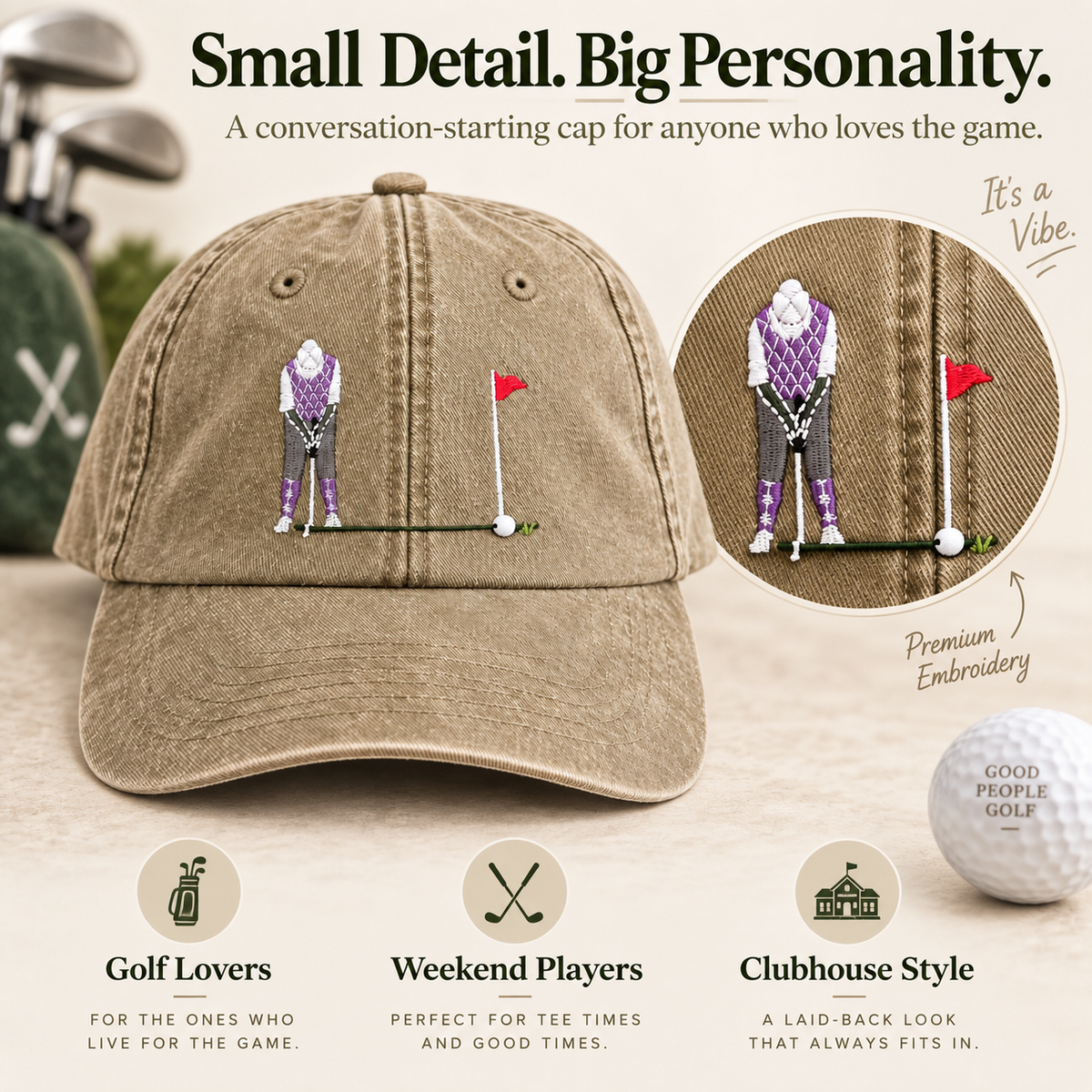 ⛳ Putt It In! Interactive Golf Cap – Vintage Washed Moving Ball Hat
