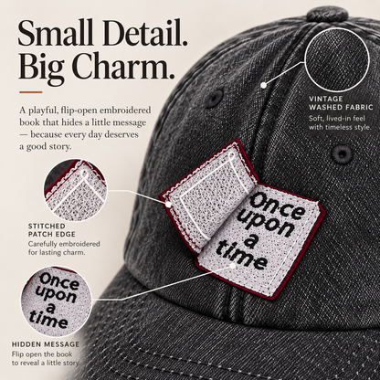 📕Interactive Storybook Cap – Vintage Washed Flip-Open Book Hat