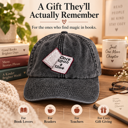 📕Interactive Storybook Cap – Vintage Washed Flip-Open Book Hat