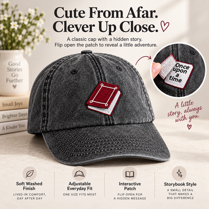 📕Interactive Storybook Cap – Vintage Washed Flip-Open Book Hat