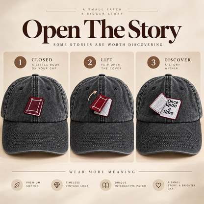 📕Interactive Storybook Cap – Vintage Washed Flip-Open Book Hat