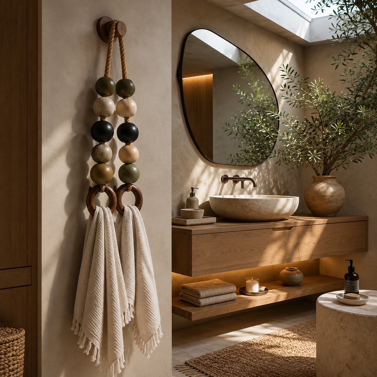 Boho Beaded Double-Ring Towel Hanger