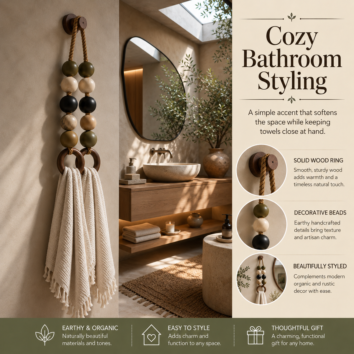 Boho Beaded Double-Ring Towel Hanger