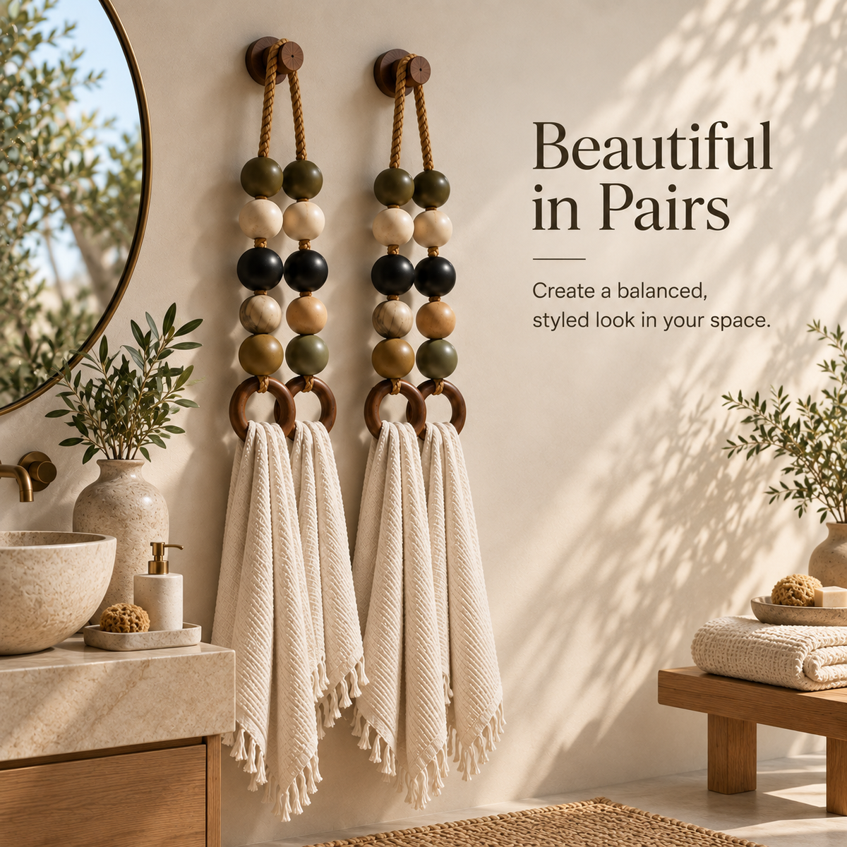 Boho Beaded Double-Ring Towel Hanger
