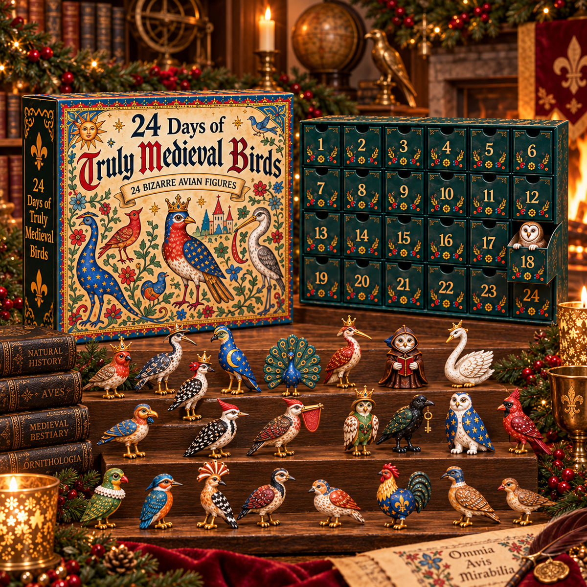 24 collectible medieval bird figurines