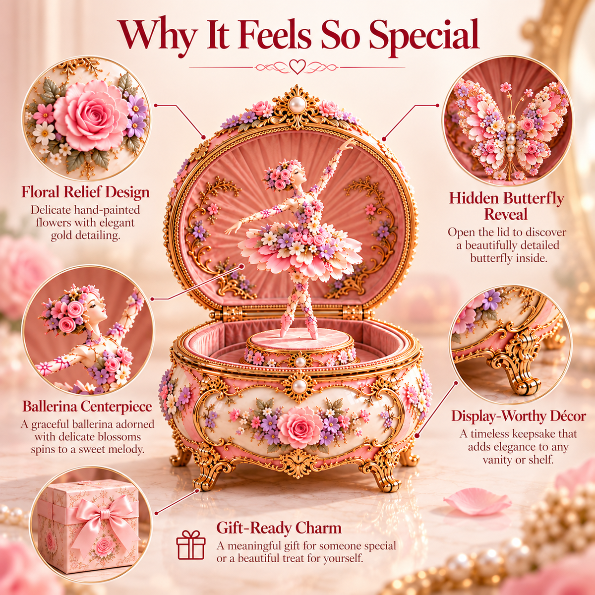 🎉50% OFF Floral Ballerina Music Box – A Romantic Keepsake With a Magical Butterfly Reveal 🦋