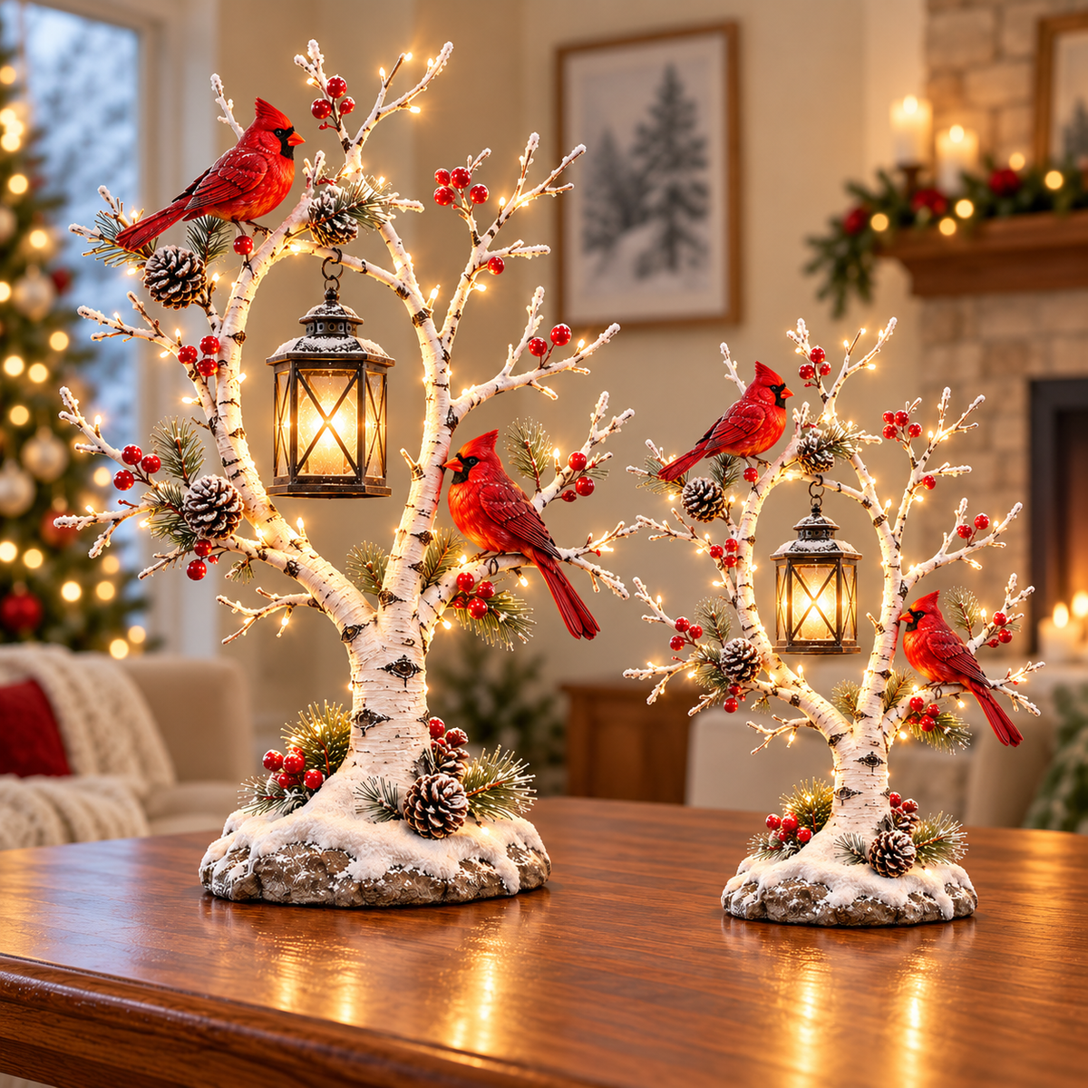 🔥 LAST DAY 50% OFF 🔥❤️ Official Cardinal Winter Lantern Tree™ – Authentic Quality Lighted Snowy Birch Tree with Red Cardinals & Hanging Lantern ✨