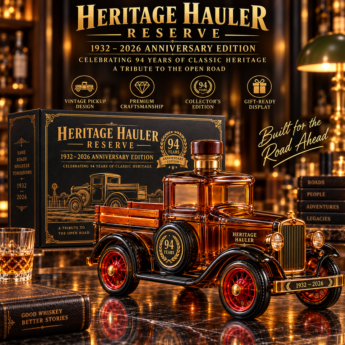 Heritage Hauler Reserve vintage pickup decanter with anniversary gift box