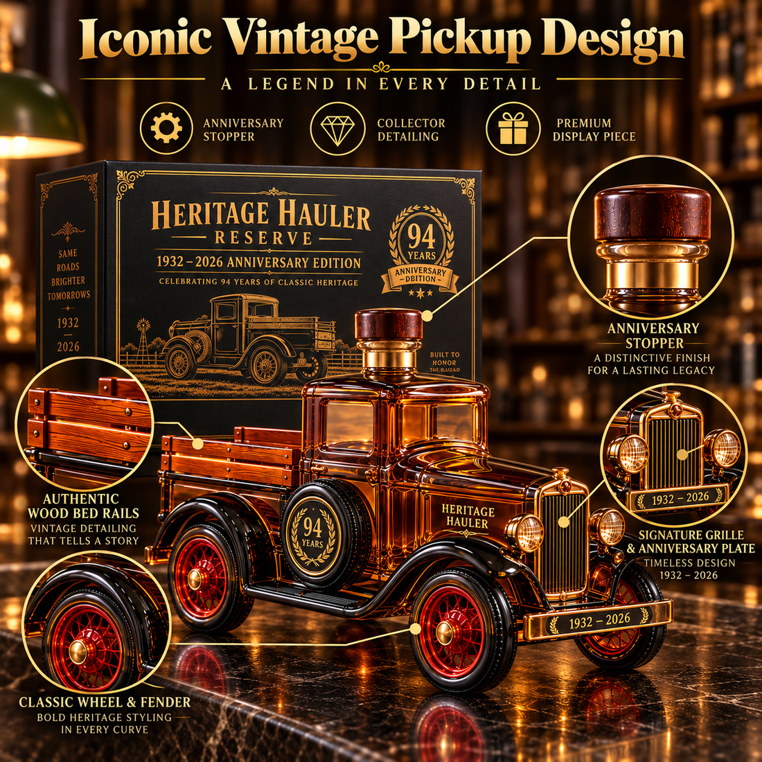 Heritage Hauler pickup decanter pouring from top bottle opening