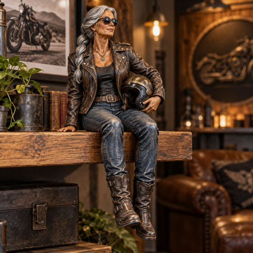 Old Biker Soul – Women Ride Too Shelf Sitter Figurine Collection