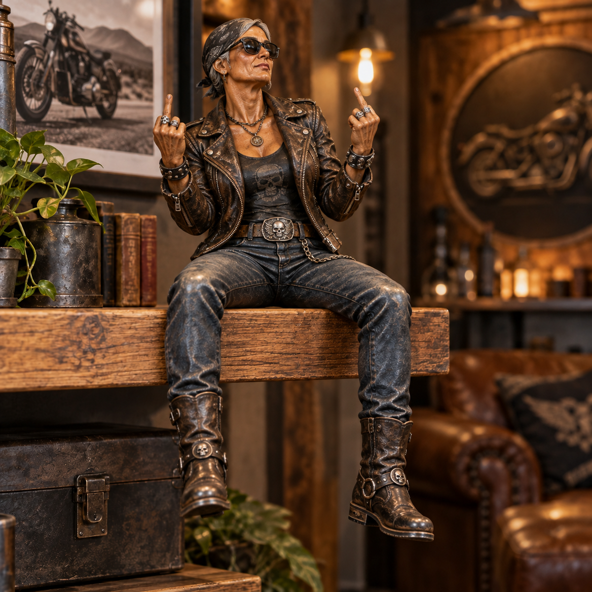 Old Biker Soul – Women Ride Too Shelf Sitter Figurine Collection