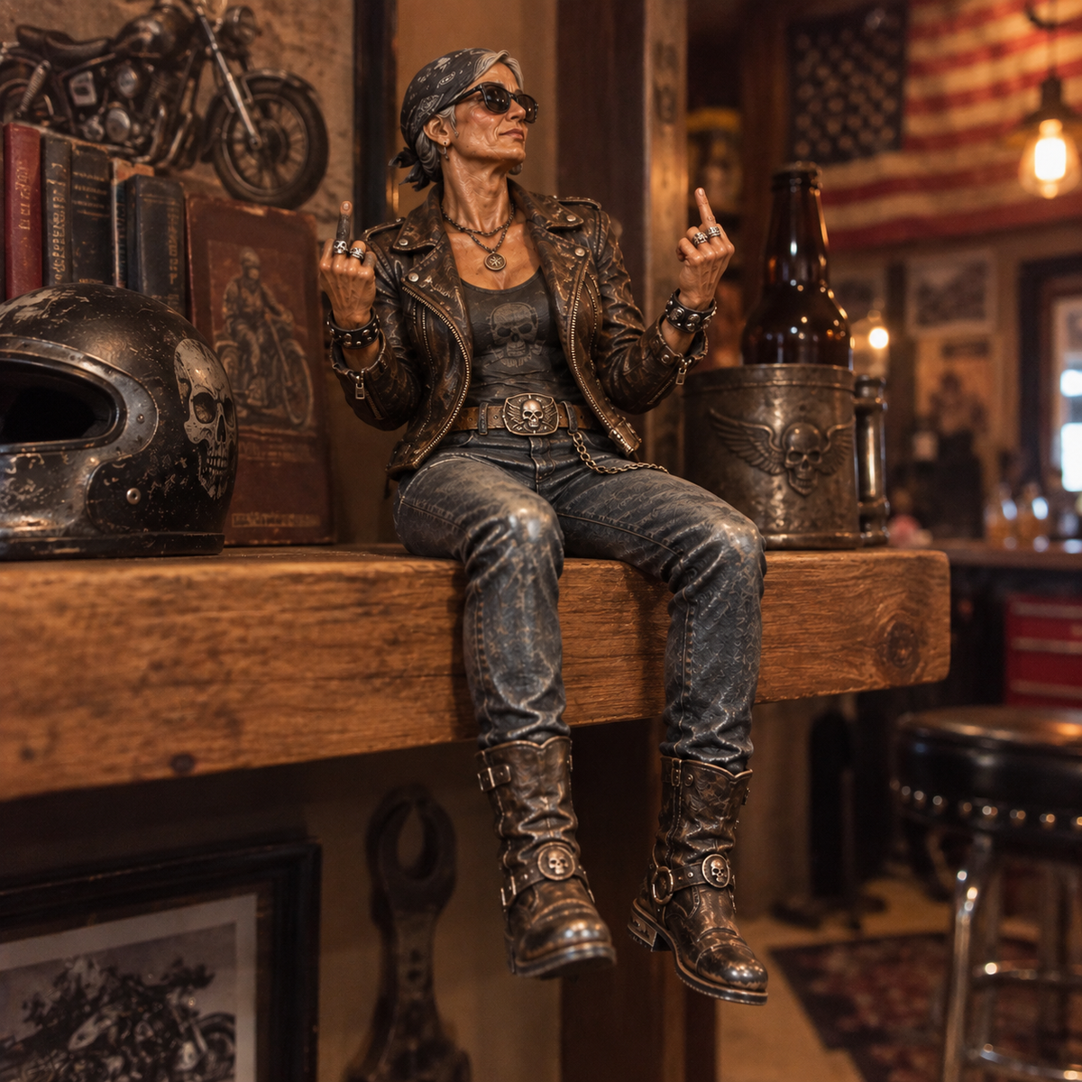 Old Biker Soul – Women Ride Too Shelf Sitter Figurine Collection