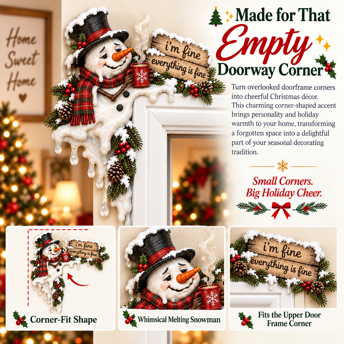 ⛄ 🎄 Winter Snowman Christmas Door Frame Corner Decor ❄️