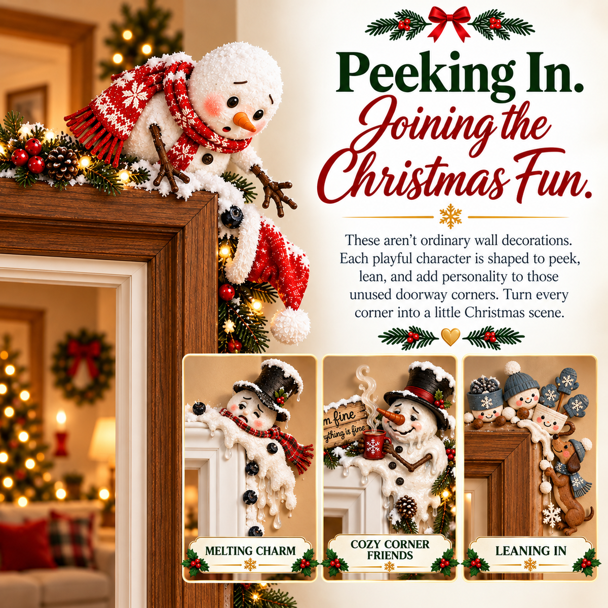 ⛄ 🎄 Winter Snowman Christmas Door Frame Corner Decor ❄️