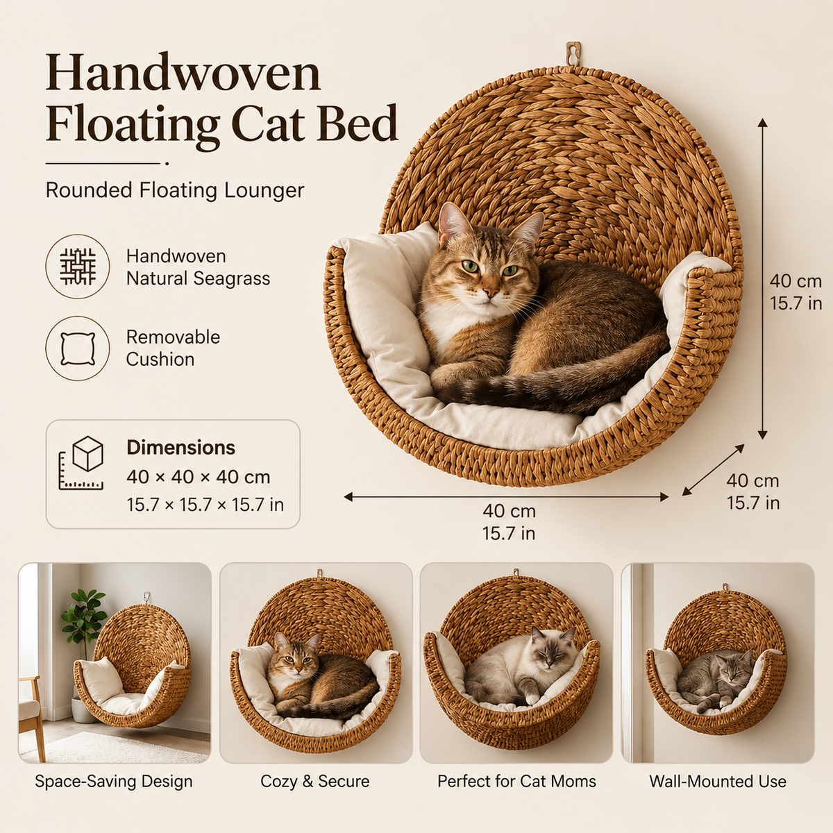 🐱Purrfectly Cozy Handwoven Hanging Cat Bed