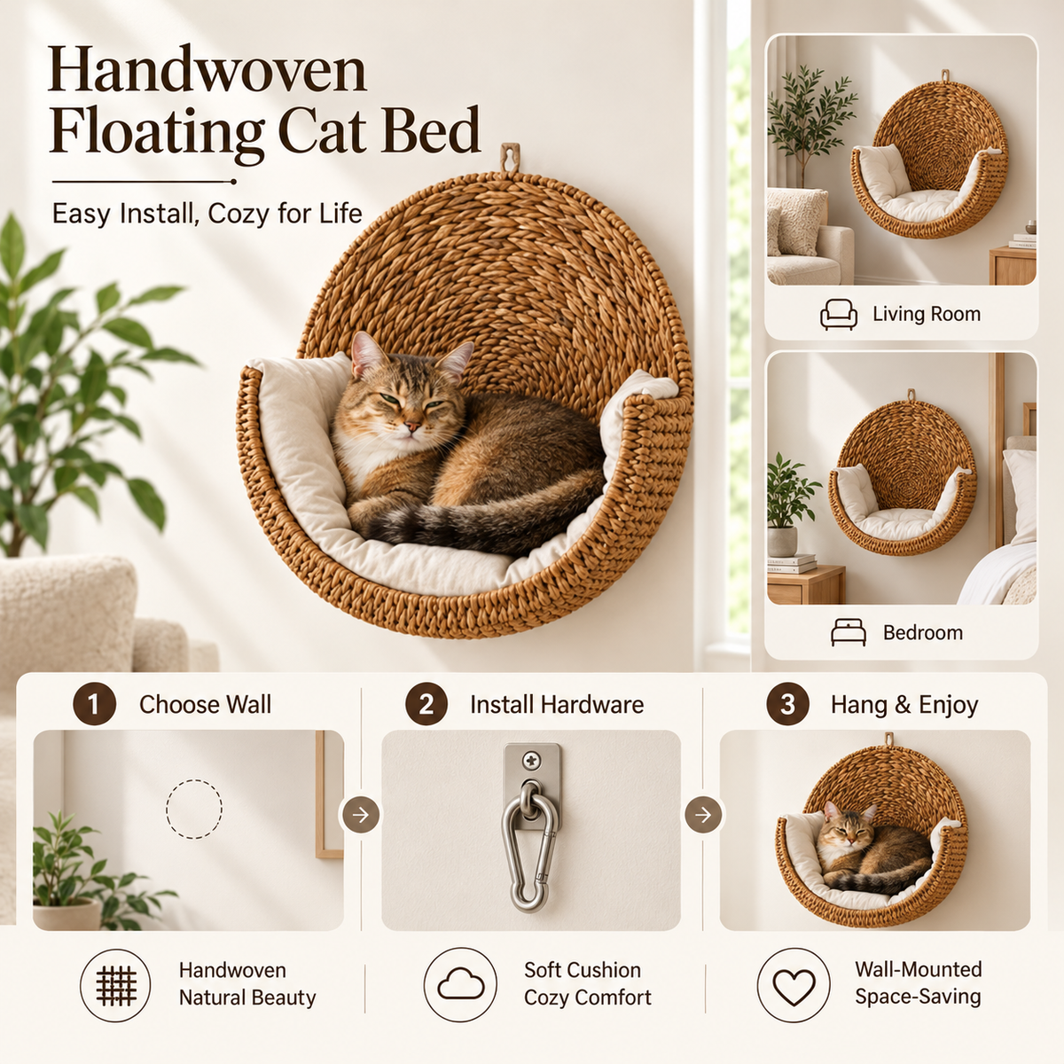 🐱Purrfectly Cozy Handwoven Hanging Cat Bed
