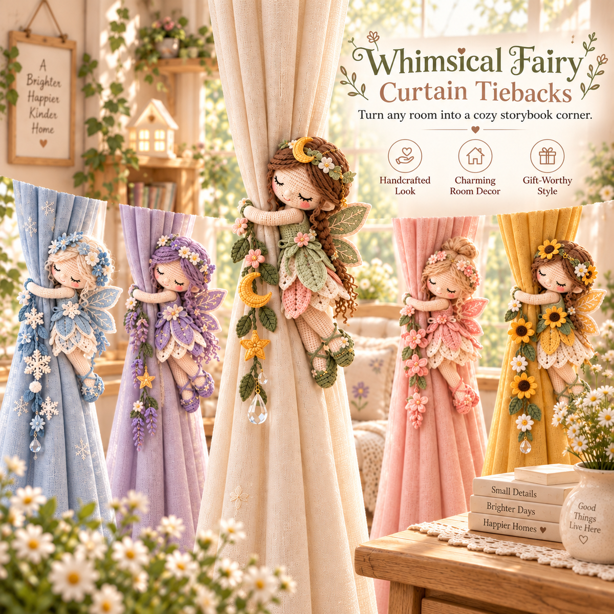 Enchanted Fairy Hug™ – Crochet Curtain Tiebacks, Whimsical Window Decor & Gift