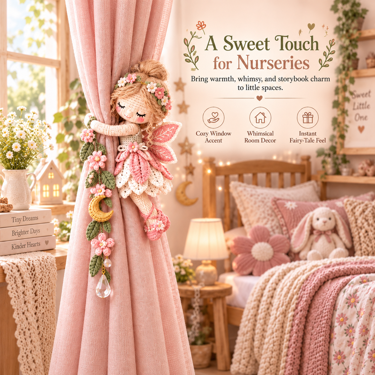Enchanted Fairy Hug™ – Crochet Curtain Tiebacks, Whimsical Window Decor & Gift