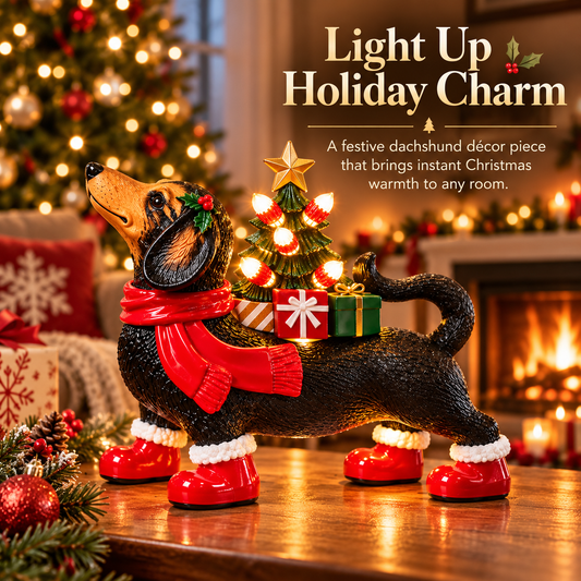 🎁 Christmas Dachshund Light-Up Figurine
