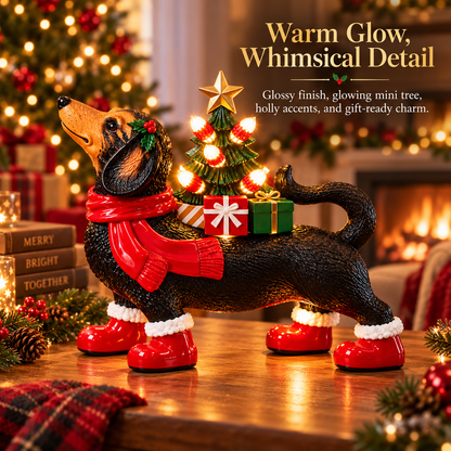 🎁 Christmas Dachshund Light-Up Figurine