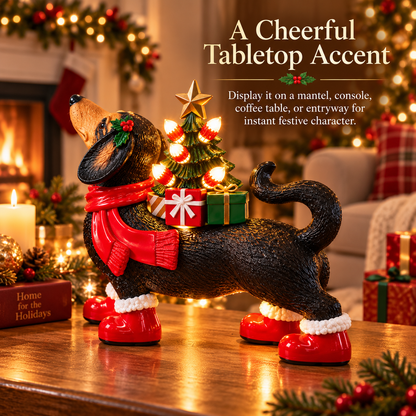 🎁 Christmas Dachshund Light-Up Figurine
