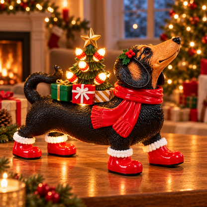 🎁 Christmas Dachshund Light-Up Figurine