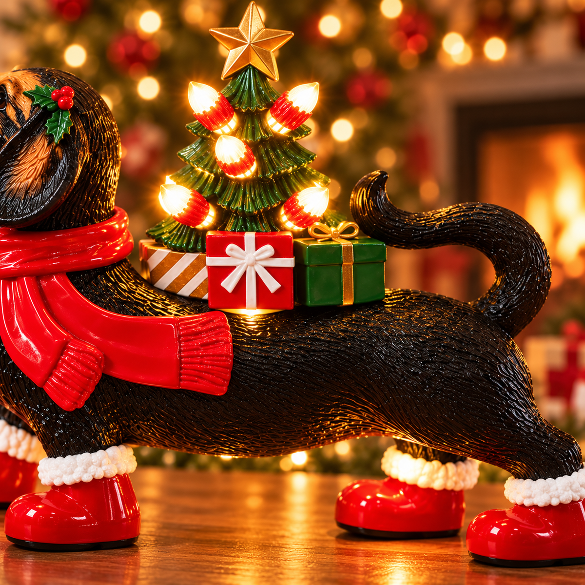 🎁 Christmas Dachshund Light-Up Figurine