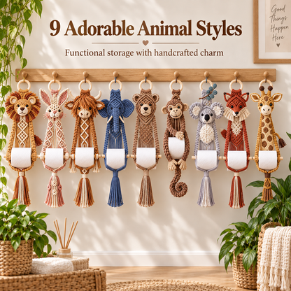 Boho Critter Charm™ – 9 Handmade Macramé Animal Toilet Paper Holders | Cute Bathroom Decor & Gifts
