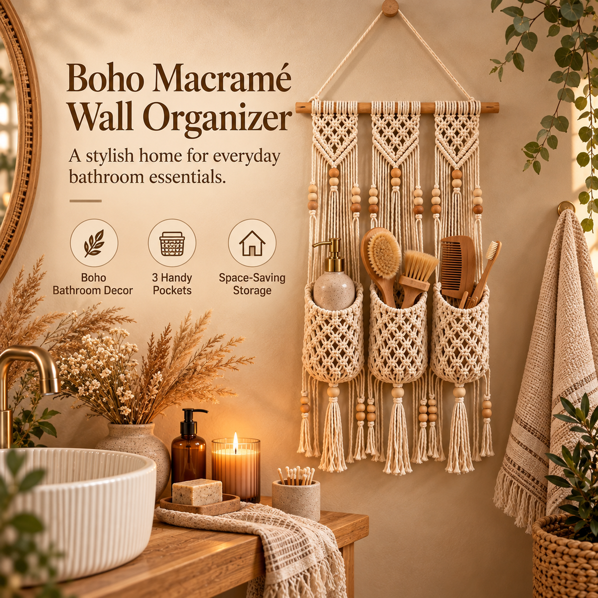 🏡Boho Macramé Wall Organizer