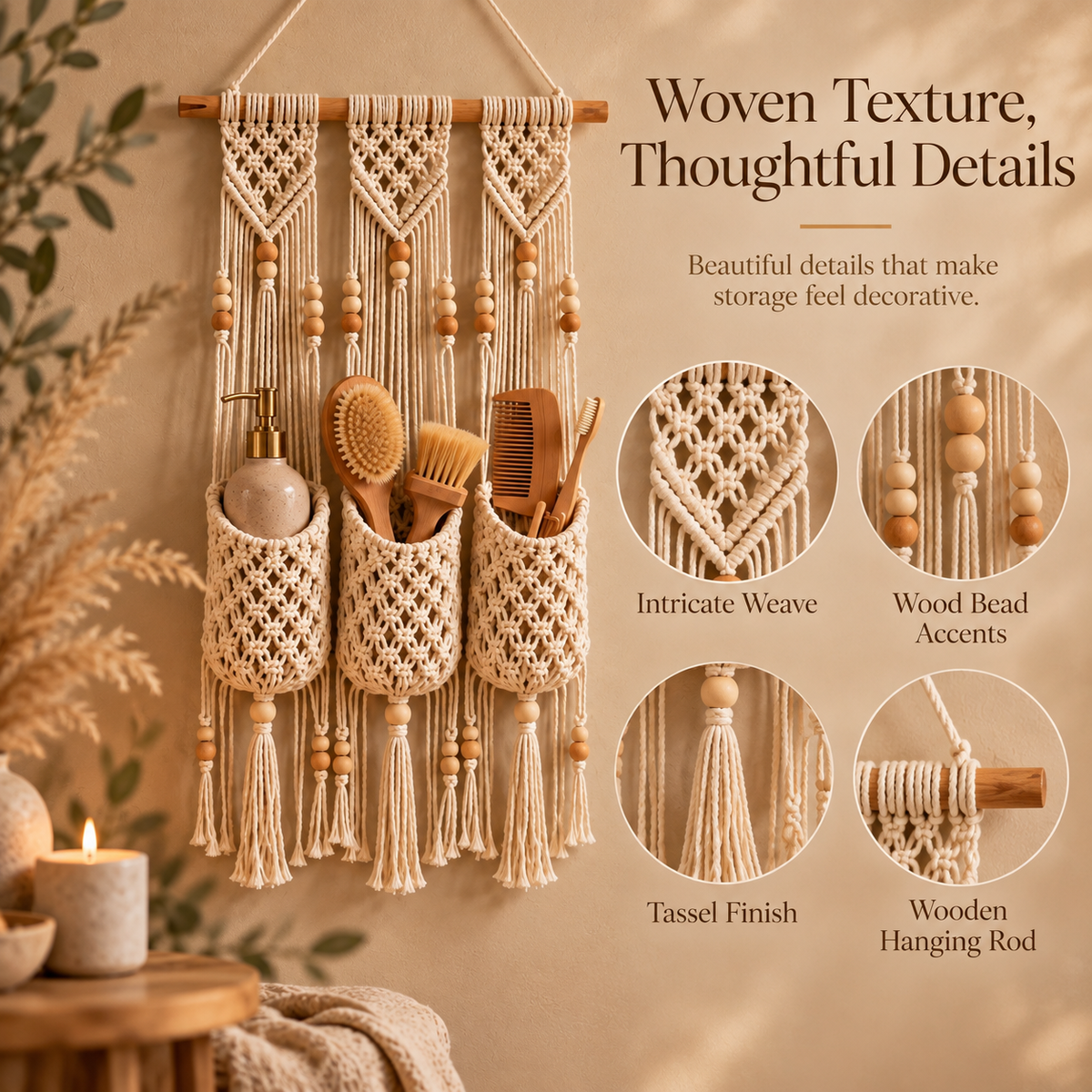 🏡Boho Macramé Wall Organizer