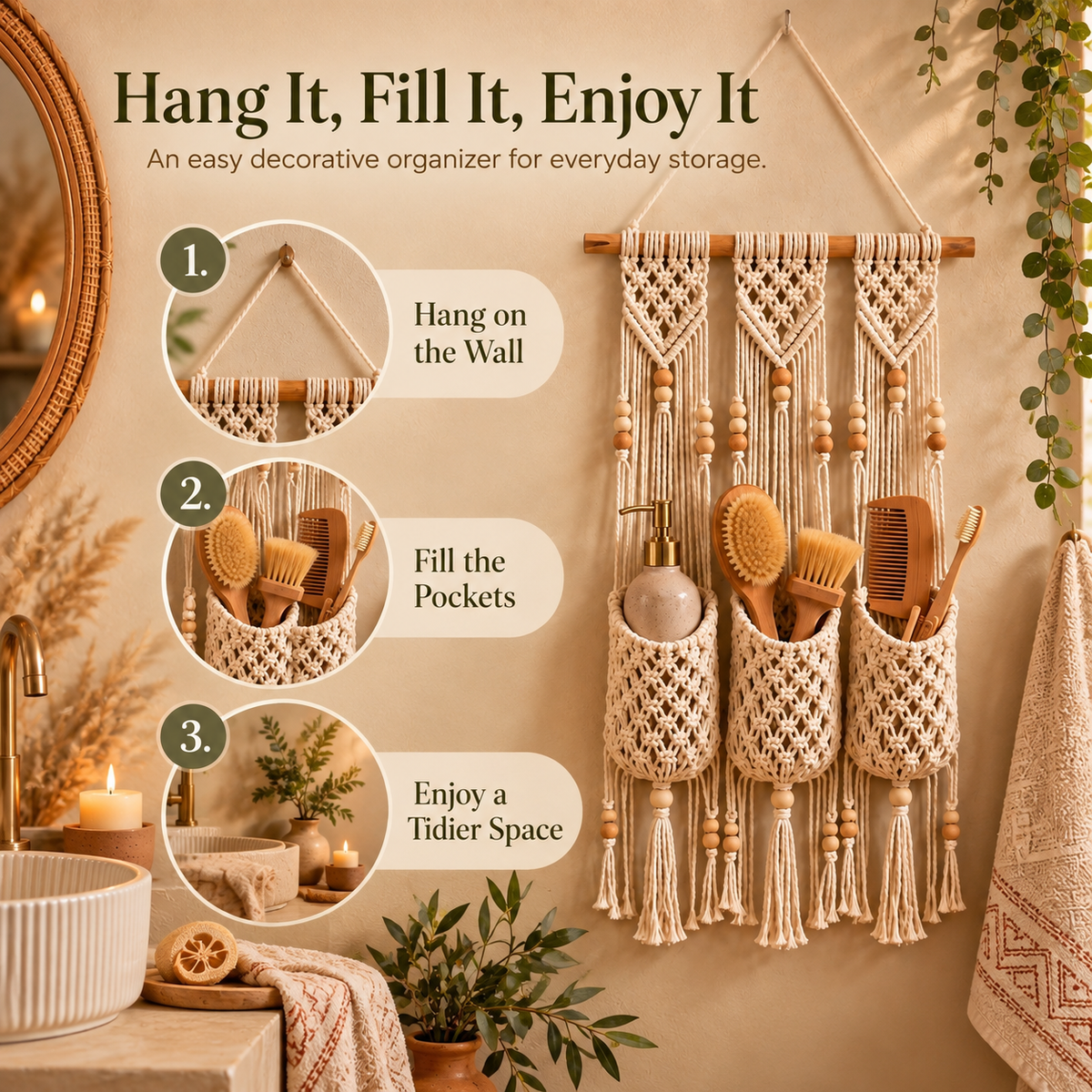 🏡Boho Macramé Wall Organizer